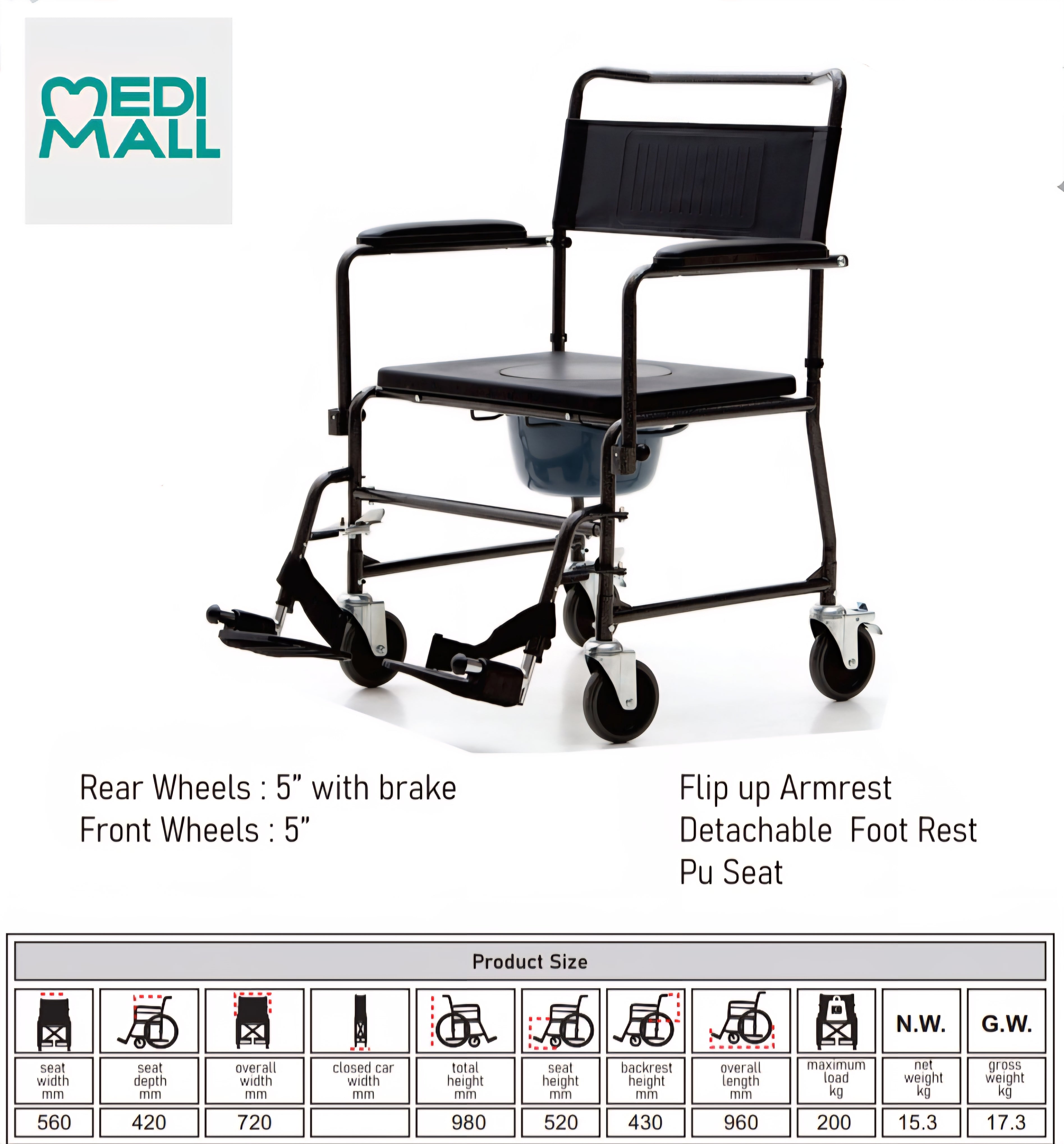 Overweight Commode Wheelchair ( 200 kg ) // كرسي المرحاض المتحرك للوزن الزائد