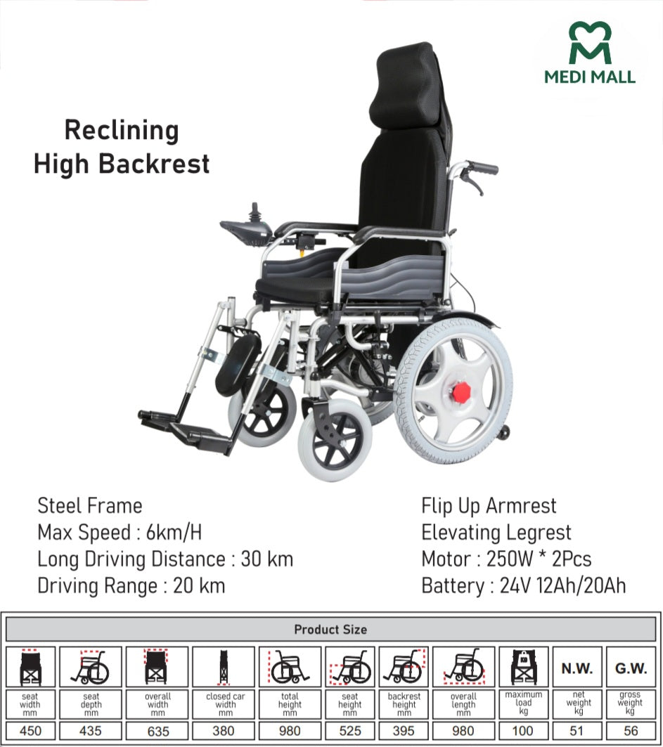 Reclining High Backrest Electrical Wheelchair ■ كرسي كهربائي مع مسند مرتفع  متعدد الوضعيات